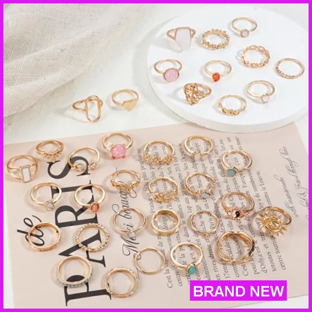 Vintage Crystal Stackable Rings Set Boho Retro Kn… - image 5